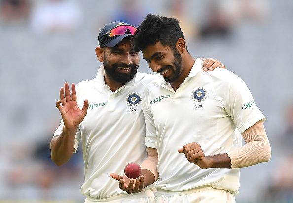 Shami and Bumrah share a laugh, Australia v India - 3rd Test: Day 4