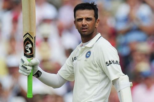 Dravid celebrating after reaching to the triple digit mark