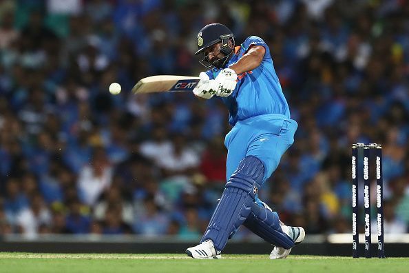 Rohit Sharma plays a shot during the 1st ODI match between India and Australia