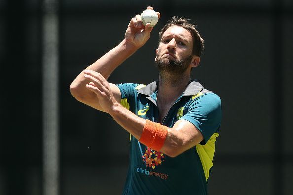 Andrew Tye in action during a nets session