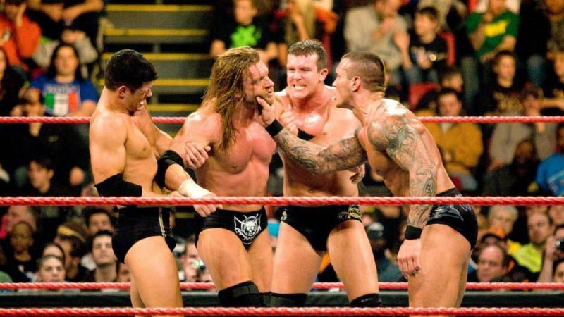 Triple H in the 2009 Royal Rumble against Randy Orton and his Legacy stablemates