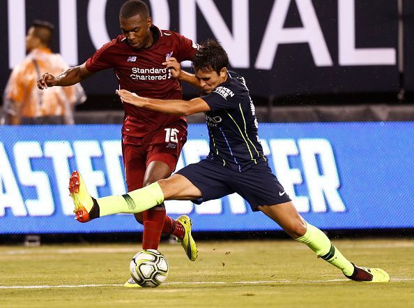 Brahim Diaz up against Daniel Sturridge of Liverpool