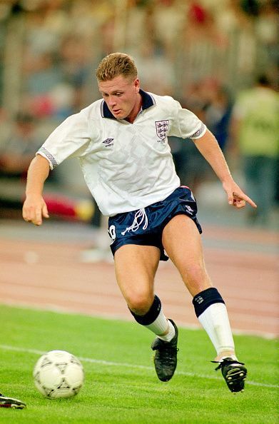 Gascoigne in action for England at the 1990 FIFA World Cup