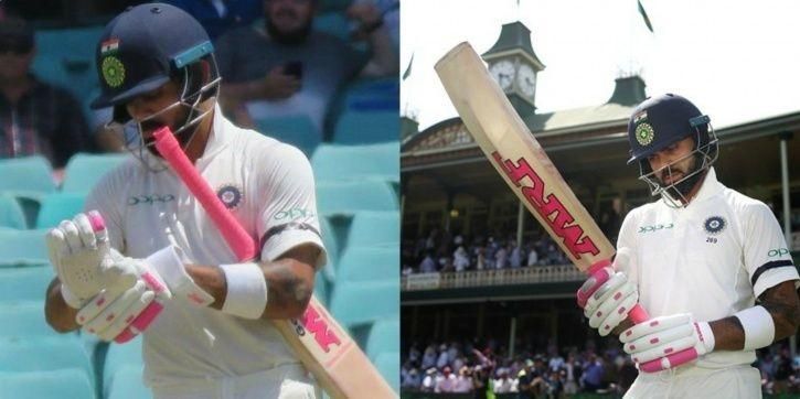 Virat Kohli was seen sporting the color pink in his bat, gloves, and pad as he went out to bat in the 4th Test