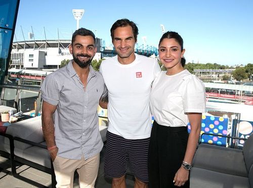 Virat Kohli and Anushka Sharma with Roger Federer<p>