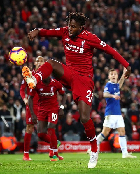 Divock Origi&#039;s in action for Liverpool against Everton