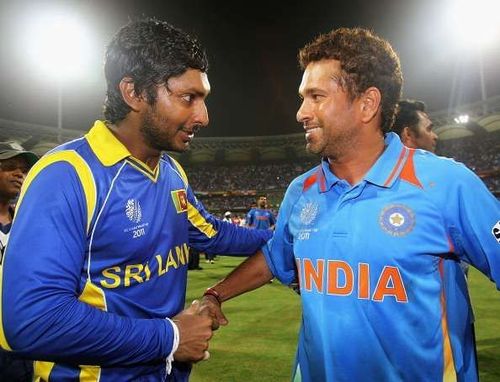 Kumar Sangakkara (L) and Sachin Tendulkar