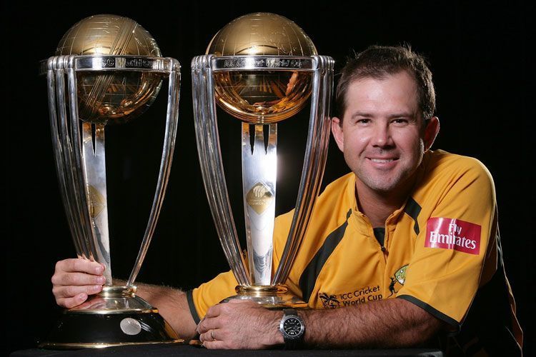 Ricky Ponting with his two world cup trophies