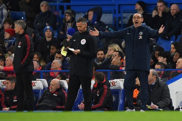 Sarri was regularly frustrated on the touchline as his Chelsea side lost again
