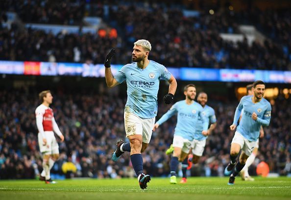 Sergio Aguero&#039;s hat-trick helped Manchester City beat Arsenal 3-1 at the Etihad Stadium.