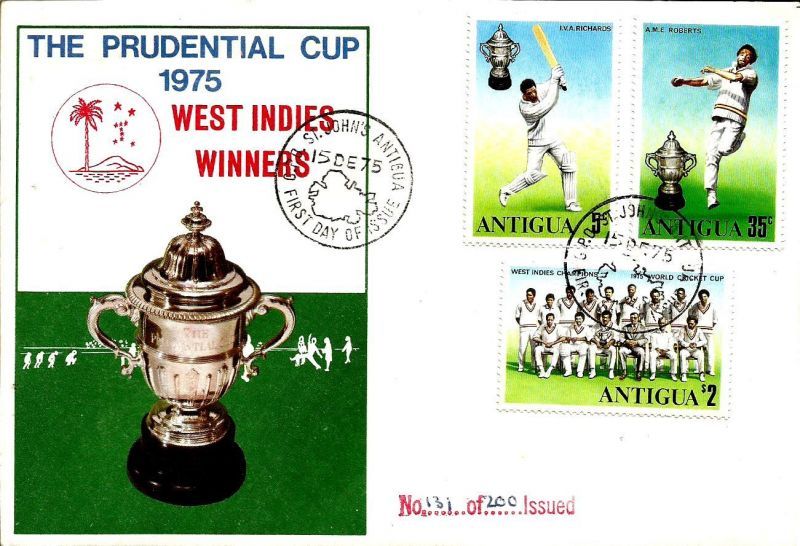 Stamps issued by Antigua to commemorate West Indies' victory in 1975 World Cup