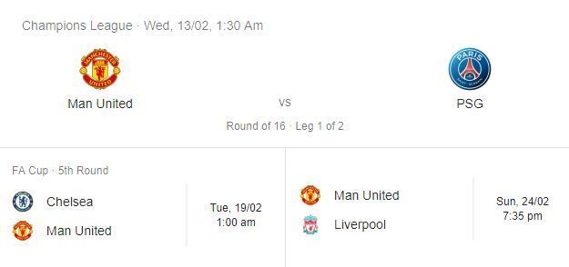 Upcoming Fixtures for United