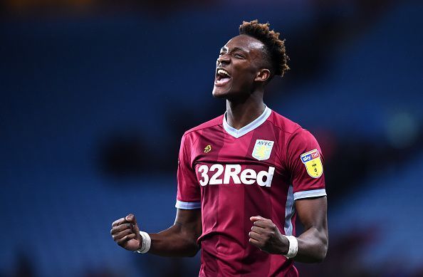 Tammy Abraham celebrates scoring a goal for Aston Villa