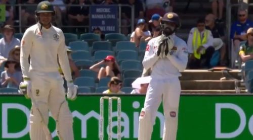 Dickwella and Khawaja engaged in a few words on the 3rd day of the 2nd Test match