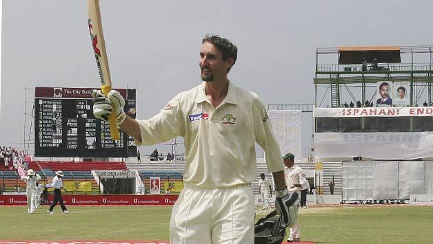 Jason Gillespie after scoring the double century against Bangladesh