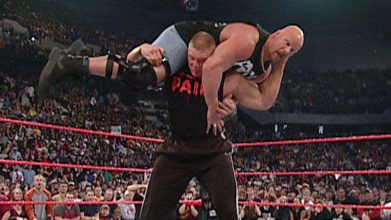 Brock Lesnar delivering an F5 to Steve Austin!