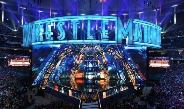 The shining blue WrestleMania sign was a piece of art