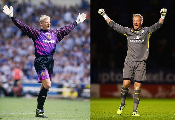 Peter Schmeichel (left) and Kasper Schmeichel (right)