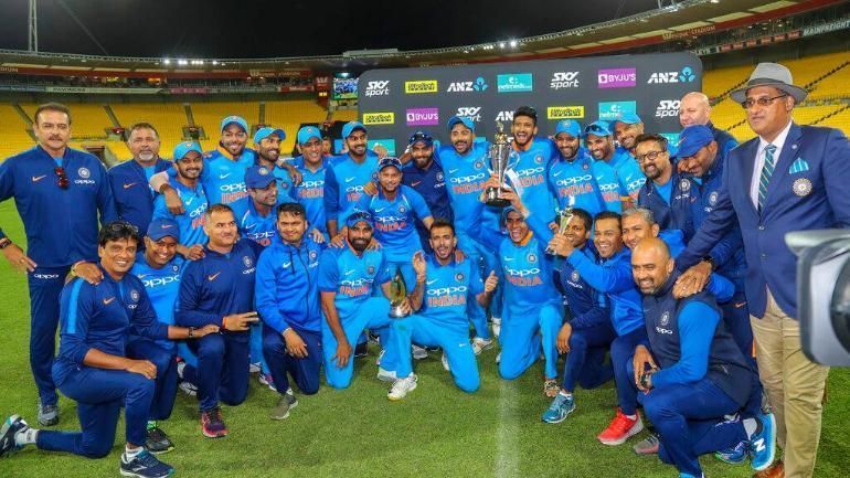 The Indian team after winning the ODI series against the Kiwis in 2019