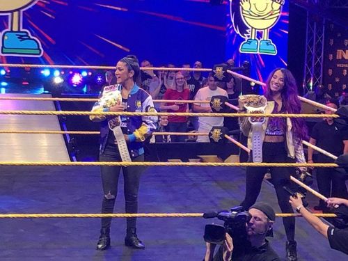 The newly crowned WWE Women's Tag Team Champions invaded the NXT Tapings! Credit: Jacob Cohen