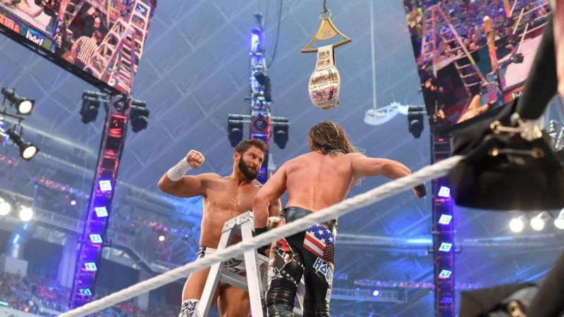 Ziggler and Ryder battle on the top of a ladder.