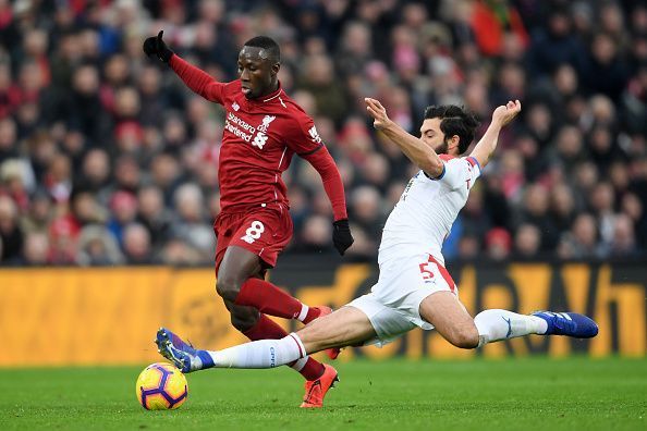 Keita under pressure during Liverpool&#039;s dramatic win over Crystal Palace last month