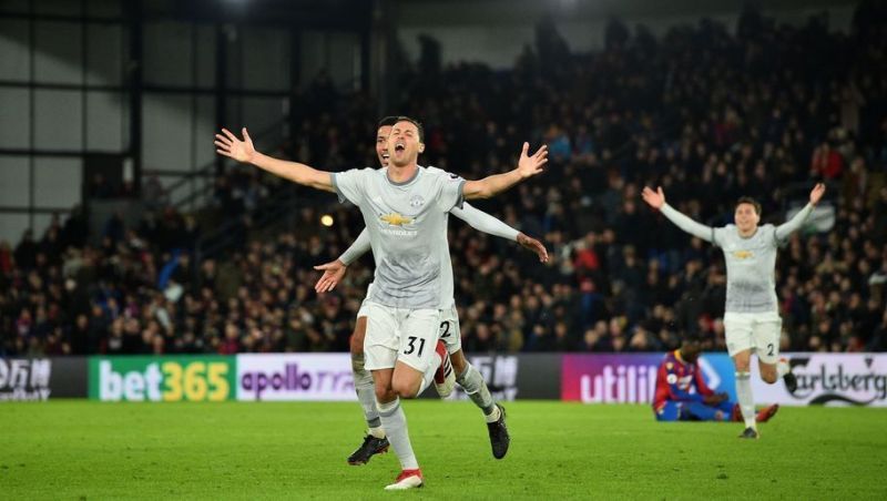 Nemanja Matic celebrates after scoring against Crystal Palace