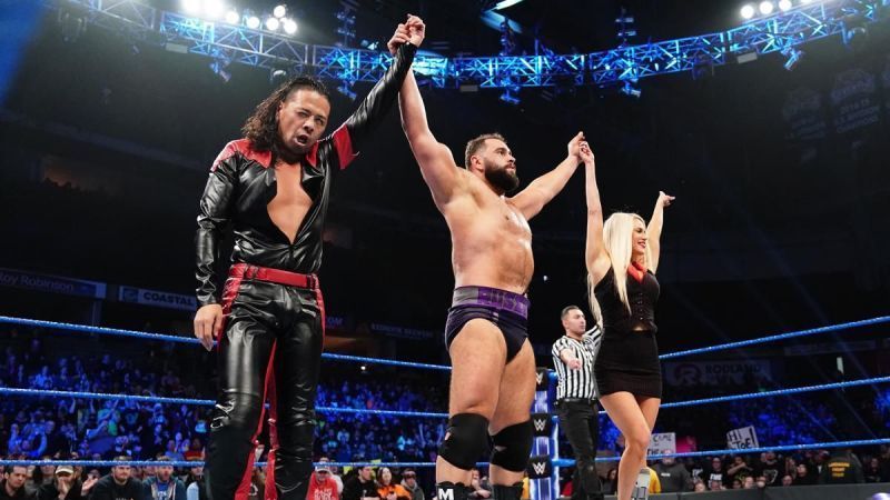 Shinsuke Nakamura and Rusev after winning a match