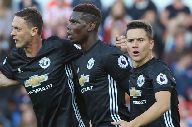 Nemanja Matic, Paul Pogba, and Ander Herrera