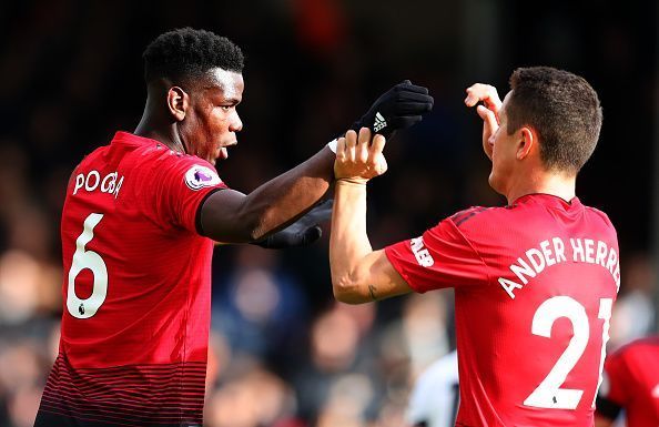 Pogba and Herrera form part of United&#039;s midfield three.