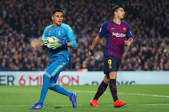 Keylor Navas in action against Barcelona in Copa del Rey Semi Final