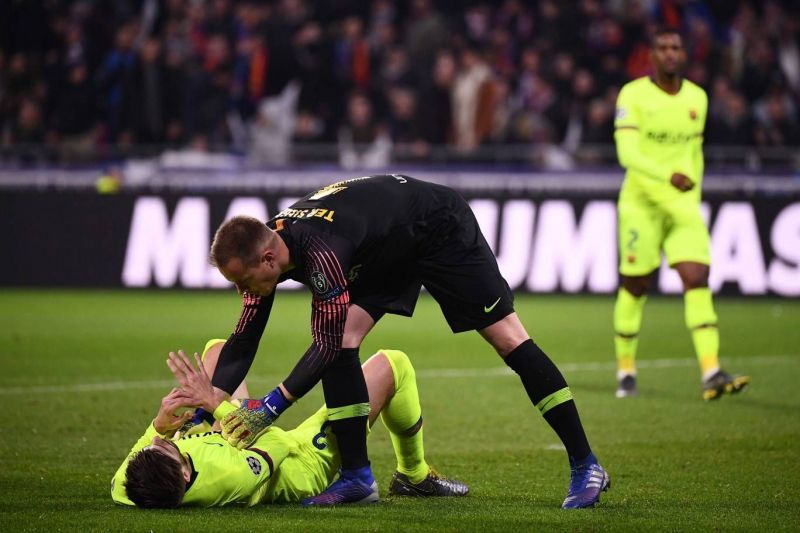 ter Stegen made a string of important saves as Lyon threatened early on
