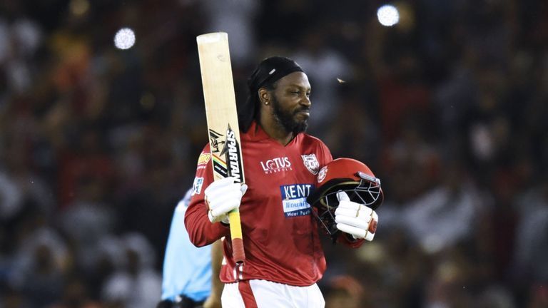 Chris Gayle celebrating his century