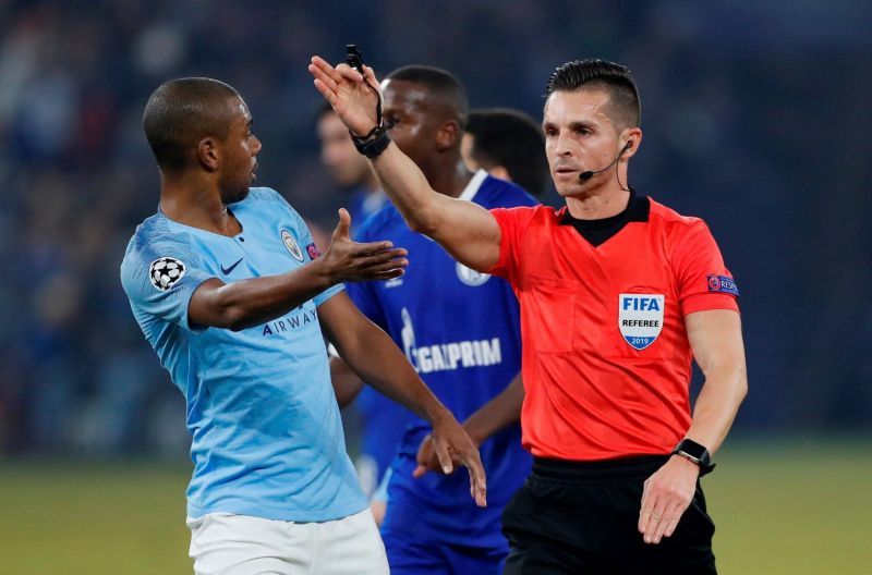 VAR controversy marred the Schalke-City game as Otamendi was penalised for handball after deliberation