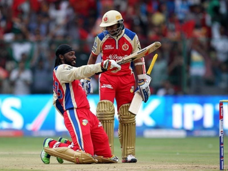 Chris Gayle celebrating his supernatural innings