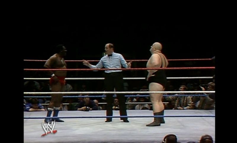 King Kong Bundy and SD Jones square up before their match