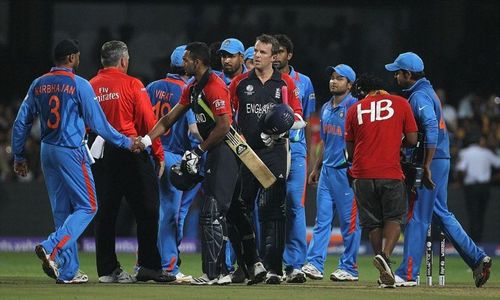 India & England players at the 2011 World Cup.