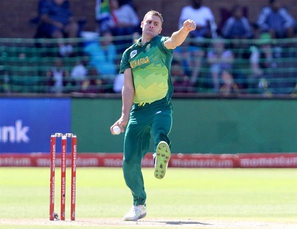Anrich Nortje in his bowling stride for the Proteas in the South Africa vs Sri Lanka ODI series