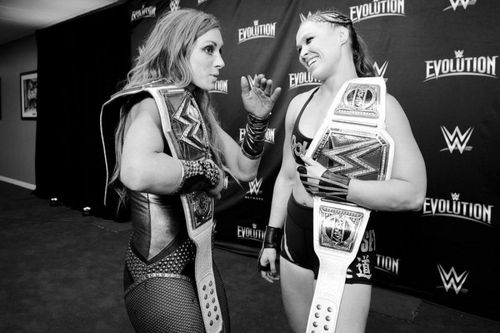 Lynch and Ronda have a chat at the Evolution PPV