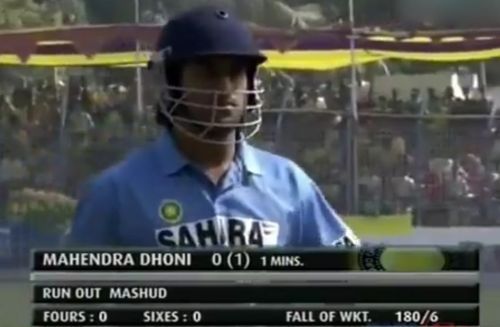 A dejected MS Dhoni walks back to the pavilion after getting run-out for 0 on his ODI debut