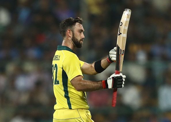 Glenn Maxwell celebrating his T20I century against India