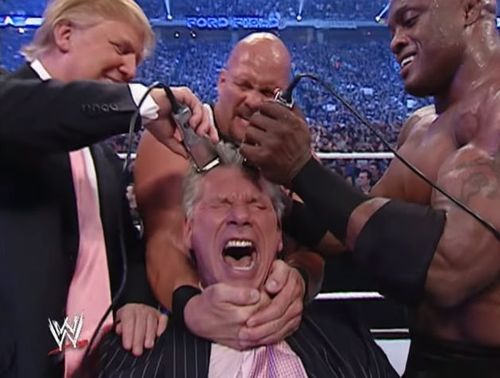 Trump shaves McMahon's head at WrestleMania 23