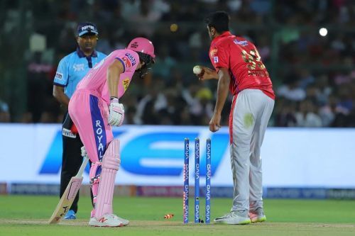 Ravichandran Ashwin runs Buttler out at the non-striker's end