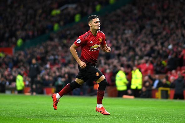 Manchester United's Andreas Pereria celebrating after scoring his first goal for Manchester United