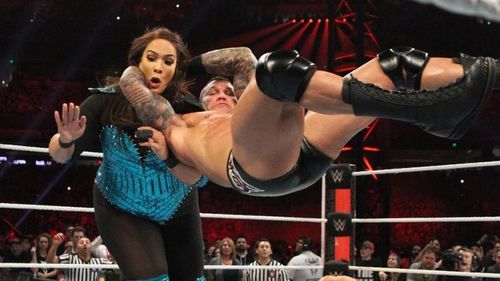 Orton's thunderous RKO on Nia in the Royal Rumble match