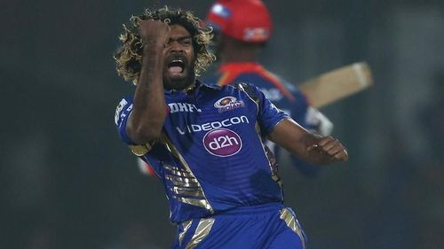 Lasith Malinga celebrates after taking a wicket.