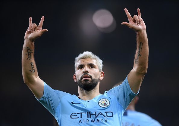 Sergio Aguero celebrates his goal vs. West Ham.