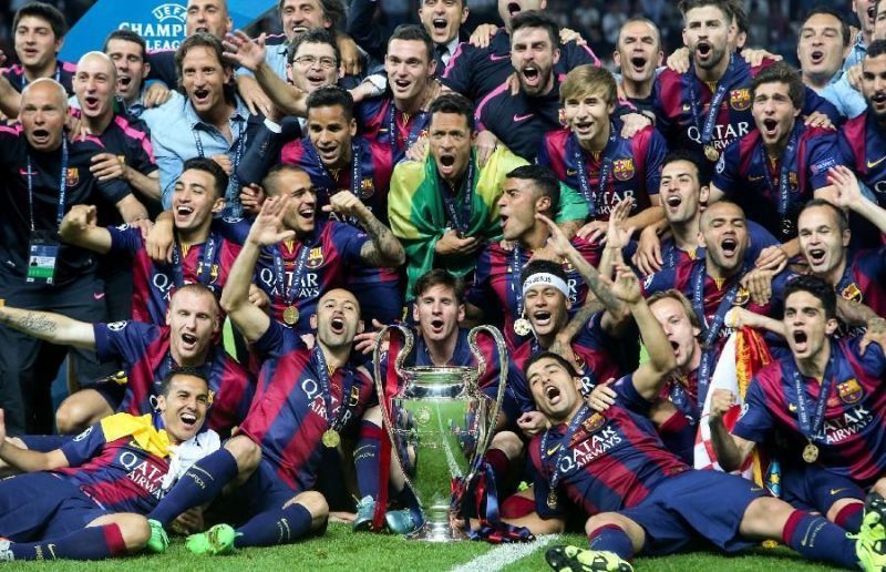 Barcelona celebrating previous Champions League success.