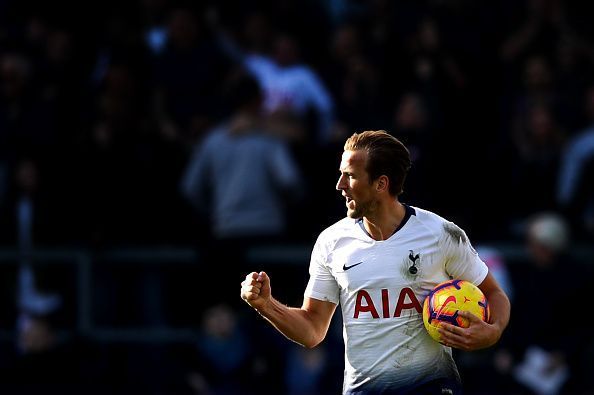 Harry Kane celebrates his goal against Burnley.