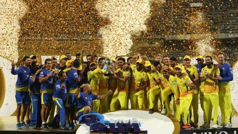 The entire CSK squad after winning the 2018 IPL